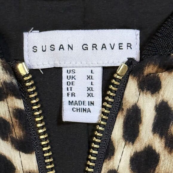 Susan Graver Large Lightweight Bomber Jacket Zip Front Leopard Print Pockets - Picture 4 of 13